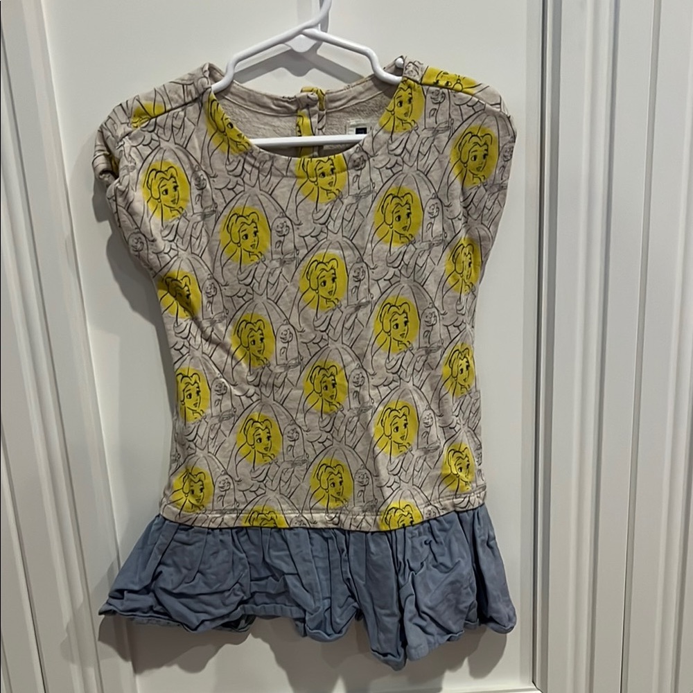 Baby Gap x Disney Belle Beauty and the Beast Tan Denim Short Sleeve Dress 3